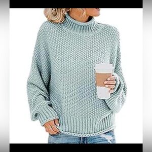 Women's Turtleneck Sweaters Slouchy Batwing Sleeve Chunky Knit
